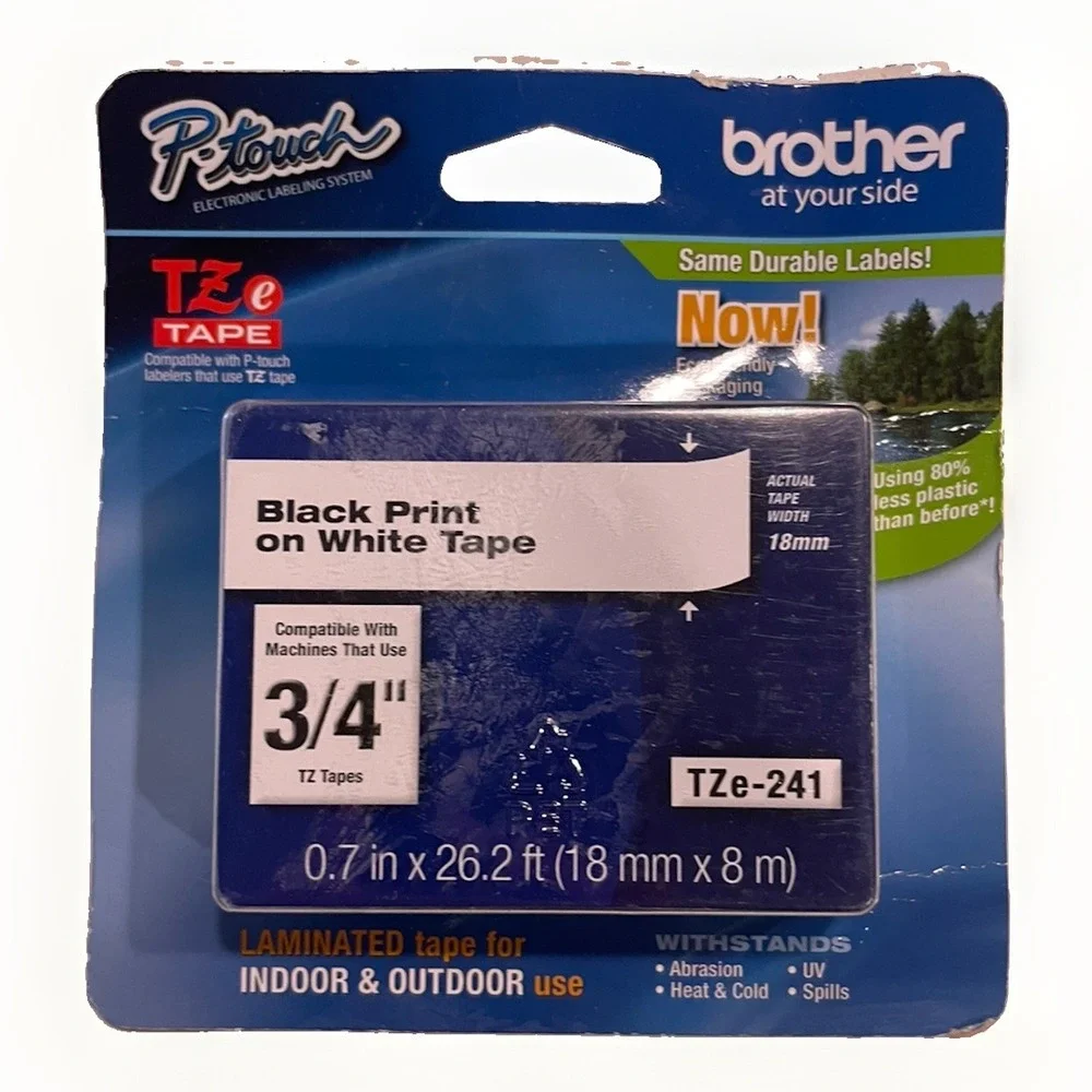 Brother P-Touch TZe-241 BLACK on white Tape 3/4